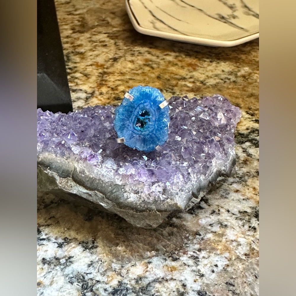 Silver Blue Solar Quartz Stone Ring